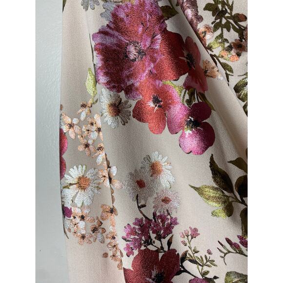 ADRIANNA PAPELL DRESS 14 ALABASTER FORMAL COCKTAIL FLORAL JACQUARD FOIL EVENING - Picture 12 of 16